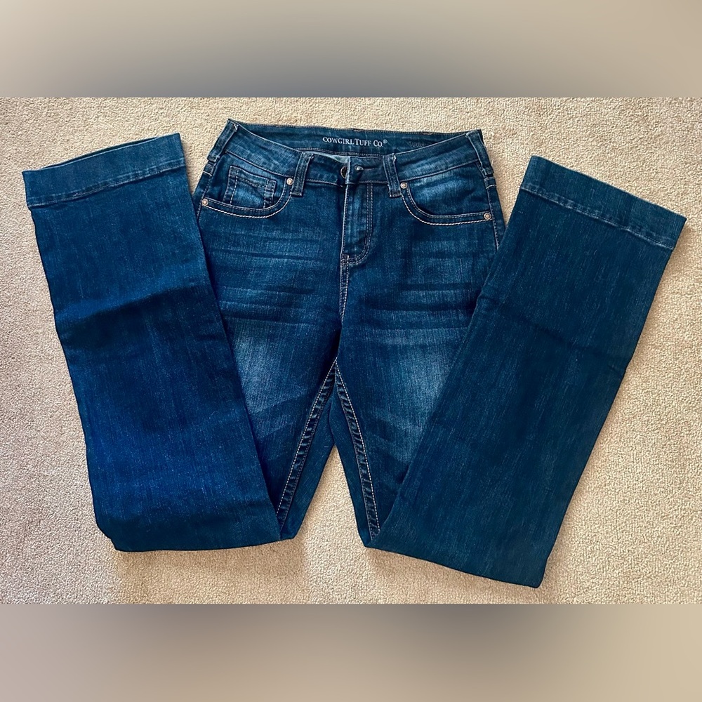 Cowgirl Tuff Wild & Wooly Relaxed Fit Dark Blue Jeans, Bootcut NWOT - Picture 6 of 11